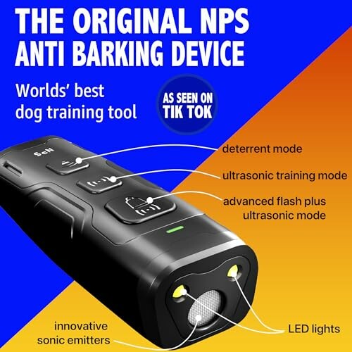 NPS anti-barking device with ultrasonic and LED features.