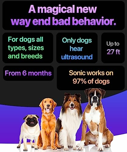 Four dogs with text promoting ultrasonic behavior correction device.