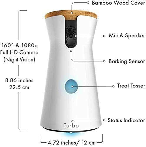 Furbo dog camera with features labeled.