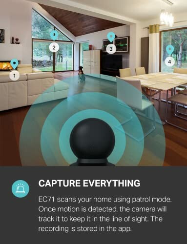 Kasa Smart Indoor Pan-Tilt Home Security Camera scanning living room