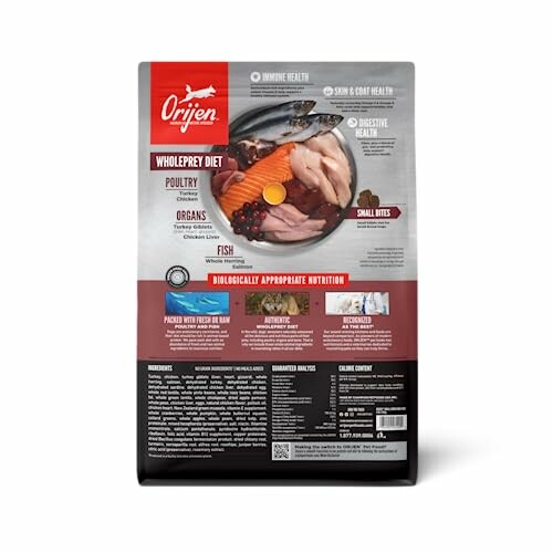 Orijen dog food bag with Wholeprey diet details