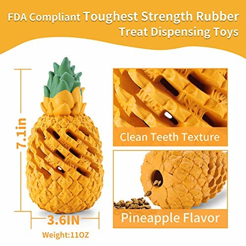 Pineapple-shaped rubber dog toy with treat dispensing feature