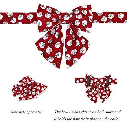 Red bow tie with Santa faces and elastic bands.