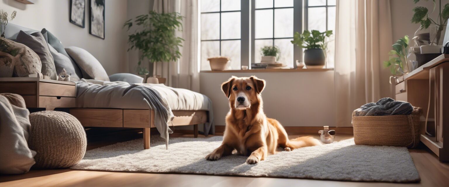 A dog's designated relaxing and playing space in a home.